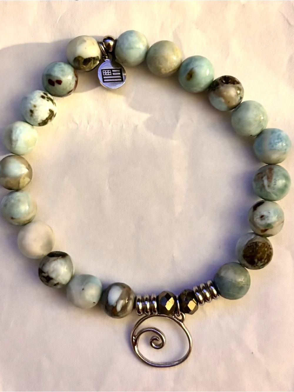 Spiral Charm Beaded Bracelet in Mint Green and Cream